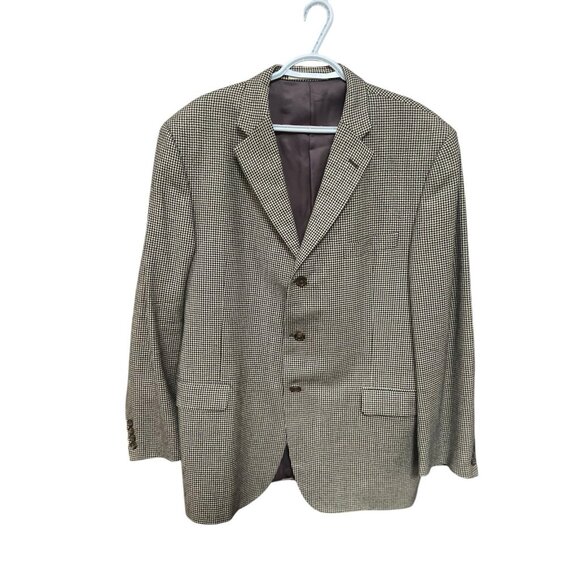 Vtg Burberry London Men Blazer 46R 100% Wool Houndstooth Sport Coat Jacket Brown